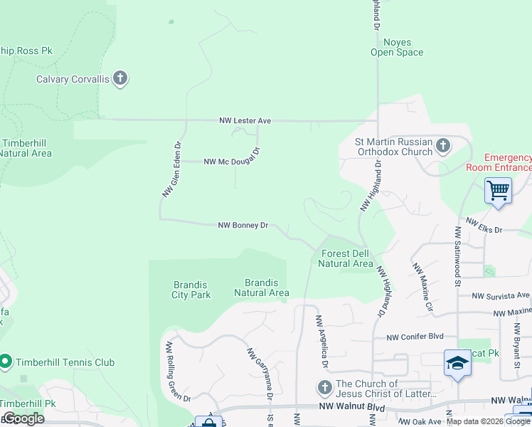 map of restaurants, bars, coffee shops, grocery stores, and more near 1649 Northwest Bonney Drive in Corvallis