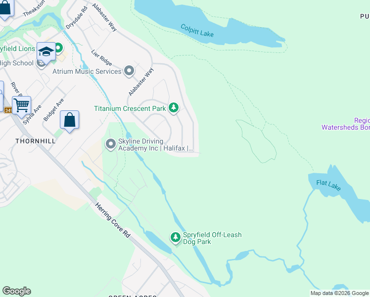 map of restaurants, bars, coffee shops, grocery stores, and more near 202 Titanium Crescent in Halifax