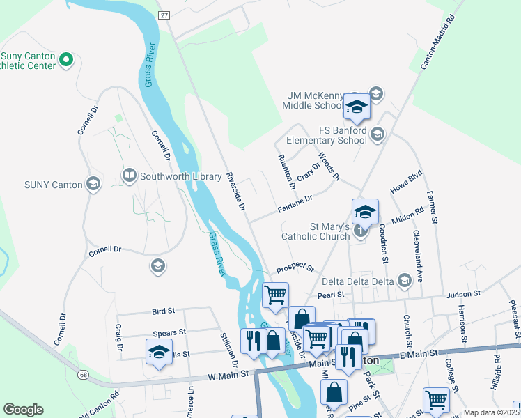 map of restaurants, bars, coffee shops, grocery stores, and more near 5 Fairlane Dr in Canton