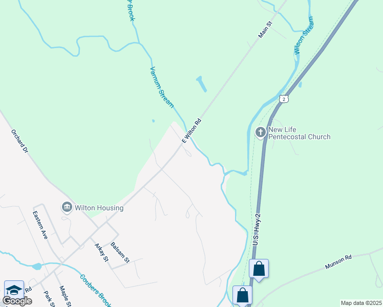 map of restaurants, bars, coffee shops, grocery stores, and more near 1045 Main Street in Wilton