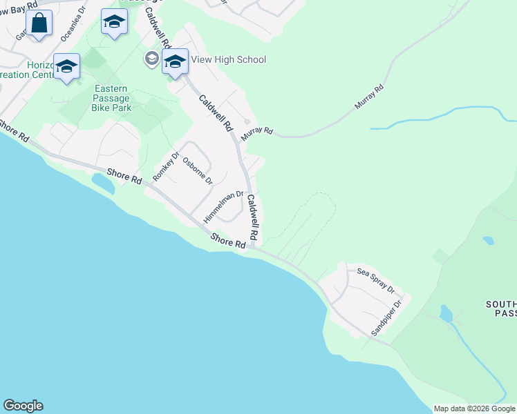 map of restaurants, bars, coffee shops, grocery stores, and more near 2060 Caldwell Road in Eastern Passage