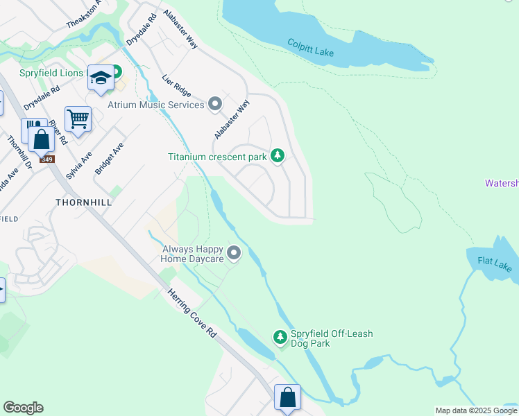 map of restaurants, bars, coffee shops, grocery stores, and more near 417 Alabaster Way in Halifax