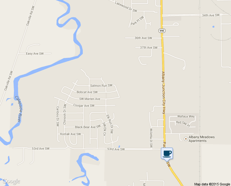 map of restaurants, bars, coffee shops, grocery stores, and more near 1564 Bobcat Avenue Southwest in Albany