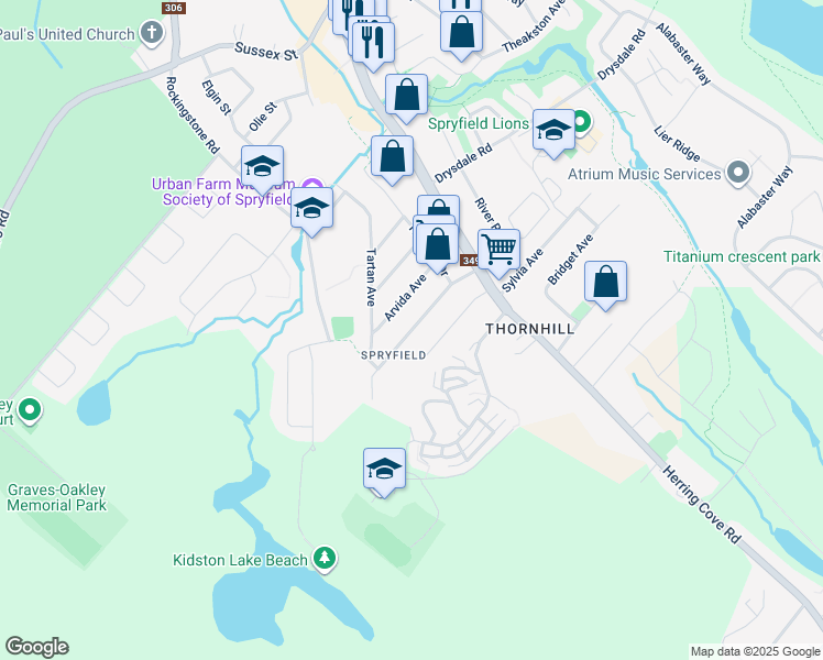 map of restaurants, bars, coffee shops, grocery stores, and more near Auburn Avenue in Halifax