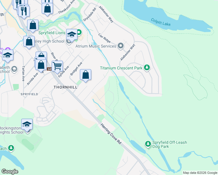map of restaurants, bars, coffee shops, grocery stores, and more near 123 Colonial Crescent in Halifax