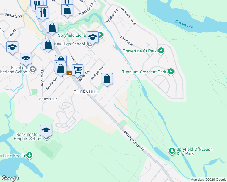 map of restaurants, bars, coffee shops, grocery stores, and more near 22 McIntosh Street in Halifax