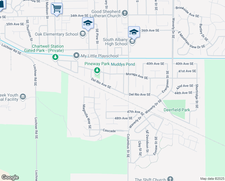 map of restaurants, bars, coffee shops, grocery stores, and more near 4485 Southeast Geary Street in Albany
