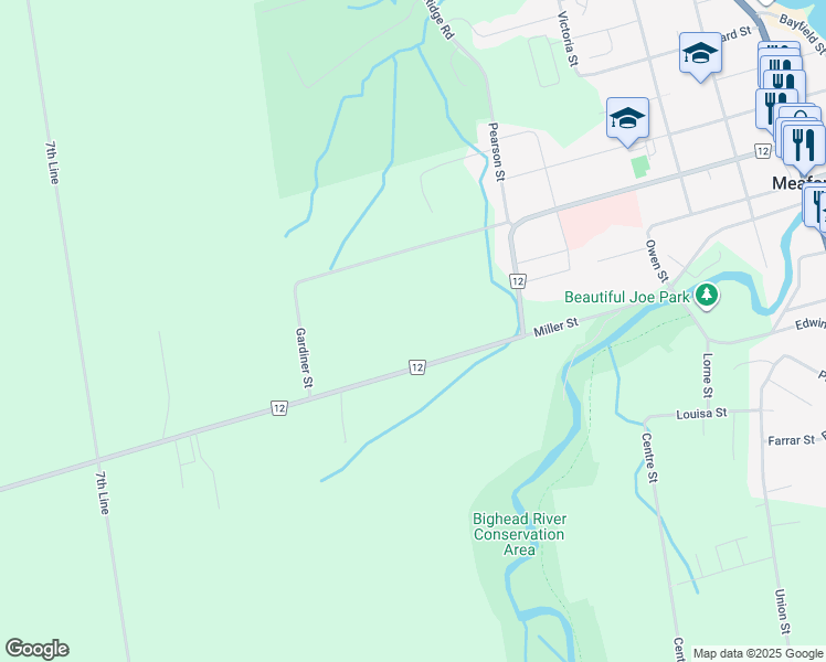 map of restaurants, bars, coffee shops, grocery stores, and more near 412 Miller Street in Meaford