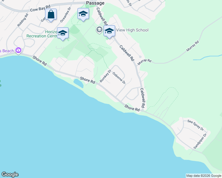 map of restaurants, bars, coffee shops, grocery stores, and more near 1996 Shore Road in Eastern Passage
