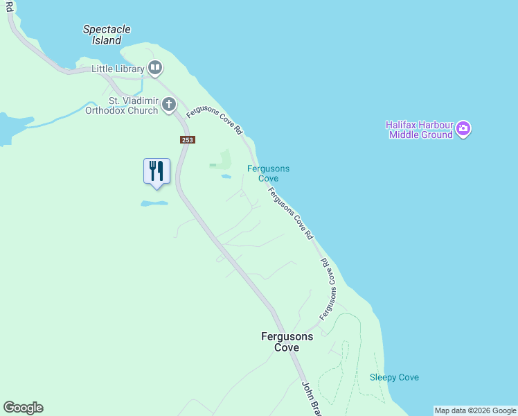 map of restaurants, bars, coffee shops, grocery stores, and more near 1 Faraday Lane in Fergusons Cove