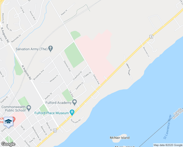 map of restaurants, bars, coffee shops, grocery stores, and more near 32 Oxford Avenue in Brockville