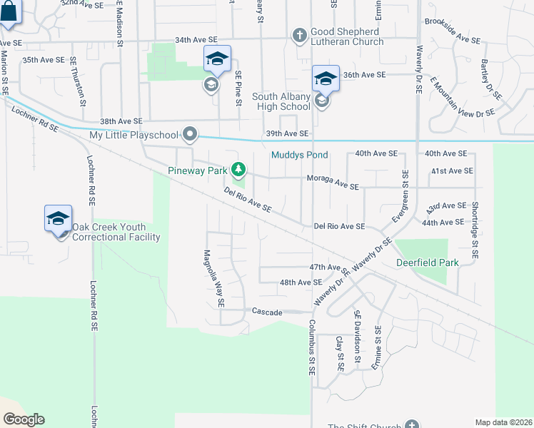 map of restaurants, bars, coffee shops, grocery stores, and more near 1750 Del Rio Avenue Southeast in Albany