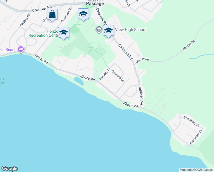 map of restaurants, bars, coffee shops, grocery stores, and more near 1992 Shore Road in Eastern Passage