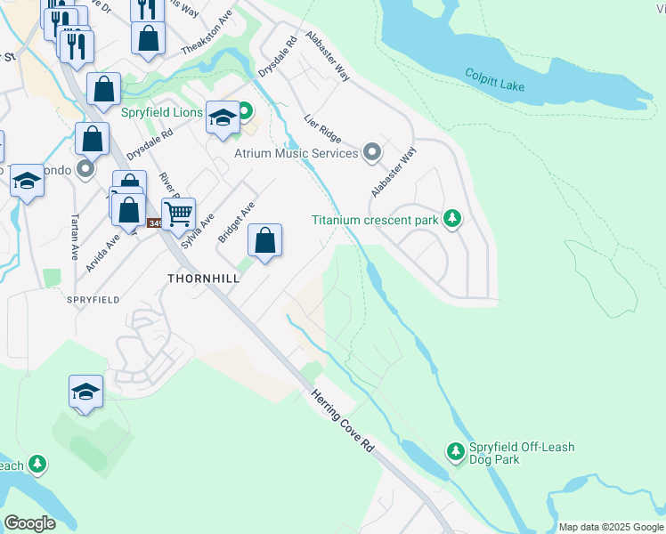 map of restaurants, bars, coffee shops, grocery stores, and more near 154 Colonial Crescent in Halifax
