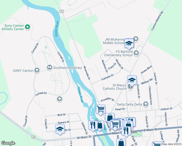 map of restaurants, bars, coffee shops, grocery stores, and more near 5 Fairlane Dr in Canton