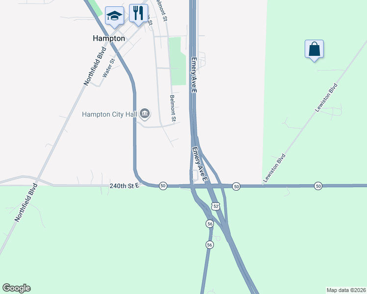 map of restaurants, bars, coffee shops, grocery stores, and more near 23820 Main Street in Hampton