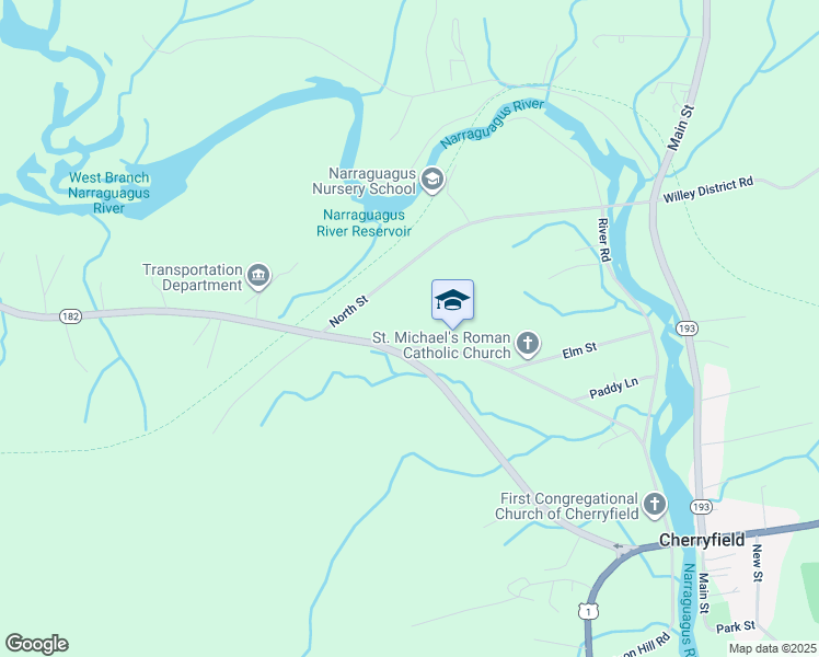 map of restaurants, bars, coffee shops, grocery stores, and more near 59 Blacks Woods Road in Cherryfield