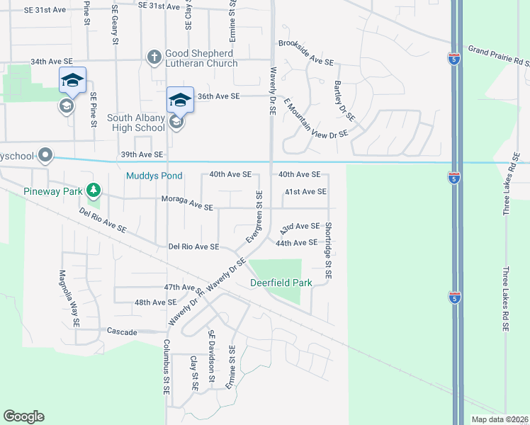 map of restaurants, bars, coffee shops, grocery stores, and more near 4213 Evergreen Street Southeast in Albany