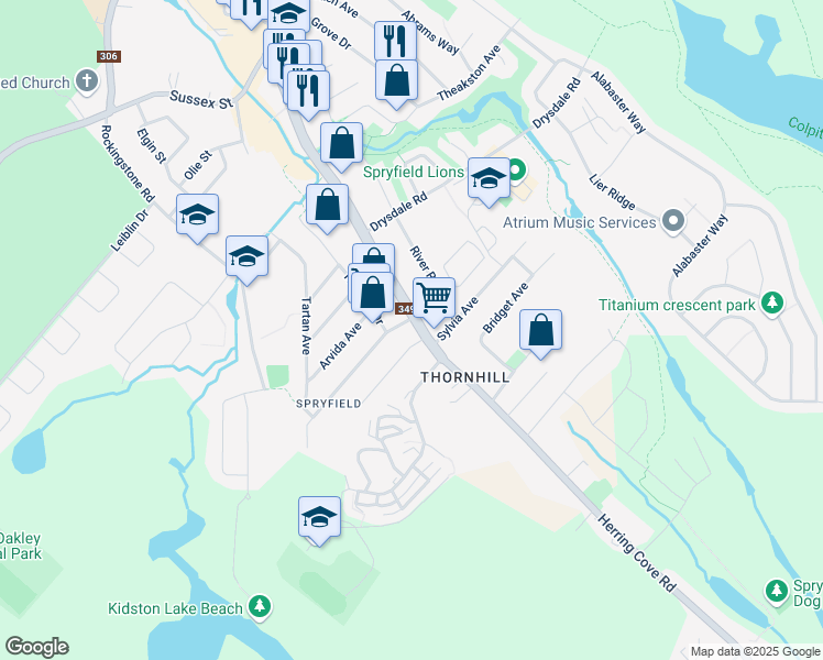 map of restaurants, bars, coffee shops, grocery stores, and more near 5 Hilden Drive in Halifax