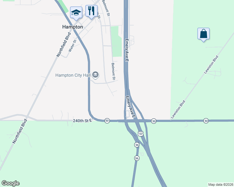 map of restaurants, bars, coffee shops, grocery stores, and more near 23820 Main Street in Hampton