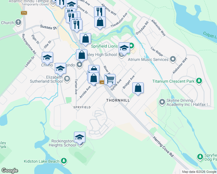 map of restaurants, bars, coffee shops, grocery stores, and more near 480 Nova Scotia 349 in Halifax