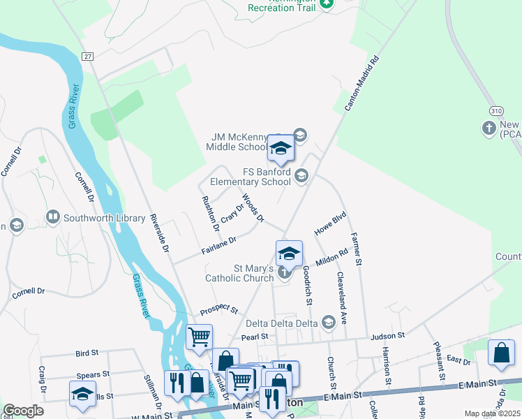 map of restaurants, bars, coffee shops, grocery stores, and more near 10 Woods Dr in Canton