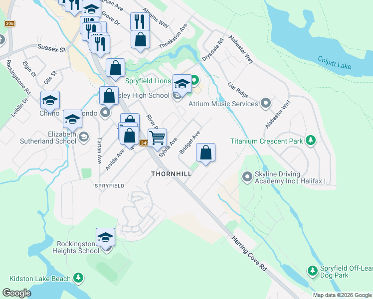 map of restaurants, bars, coffee shops, grocery stores, and more near 15 Bridget Avenue in Halifax