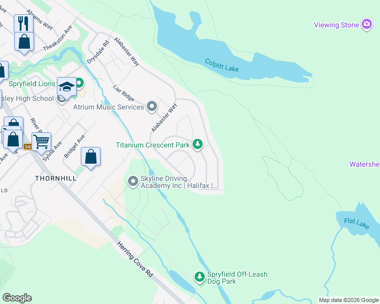 map of restaurants, bars, coffee shops, grocery stores, and more near 58 Onyx Crescent in Halifax