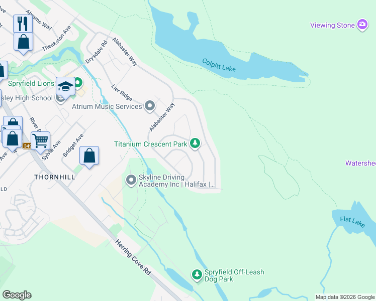 map of restaurants, bars, coffee shops, grocery stores, and more near 58 Onyx Crescent in Halifax