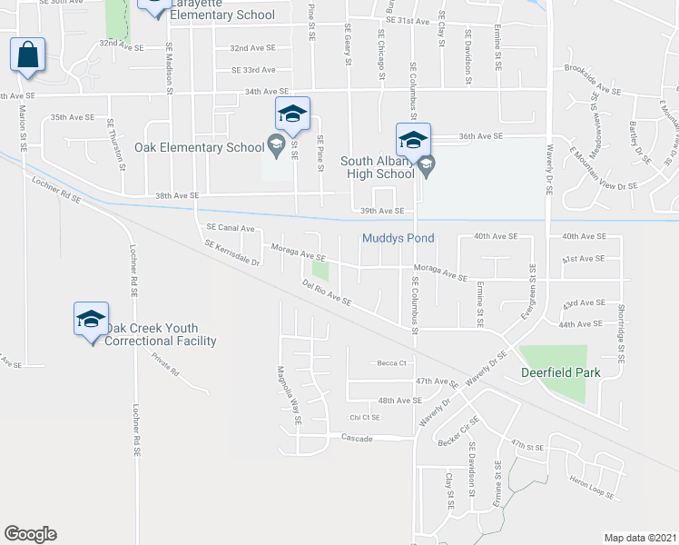 map of restaurants, bars, coffee shops, grocery stores, and more near 4252 Ramona Way SE in Albany