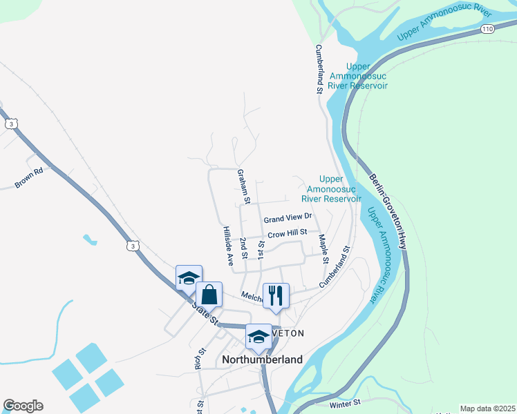 map of restaurants, bars, coffee shops, grocery stores, and more near 57 1st Street in Northumberland