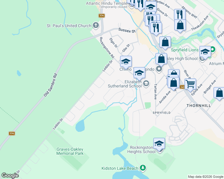 map of restaurants, bars, coffee shops, grocery stores, and more near 80 Grindstone Drive in Halifax