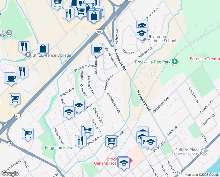 map of restaurants, bars, coffee shops, grocery stores, and more near in Brockville