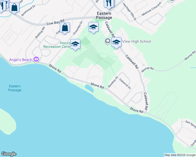 map of restaurants, bars, coffee shops, grocery stores, and more near 45 Peter Court in Eastern Passage