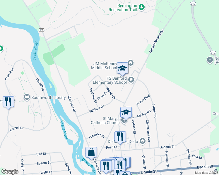map of restaurants, bars, coffee shops, grocery stores, and more near 10 Woods Dr in Canton