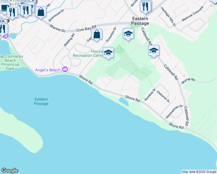 map of restaurants, bars, coffee shops, grocery stores, and more near 7 Ainslie Crescent in Eastern Passage