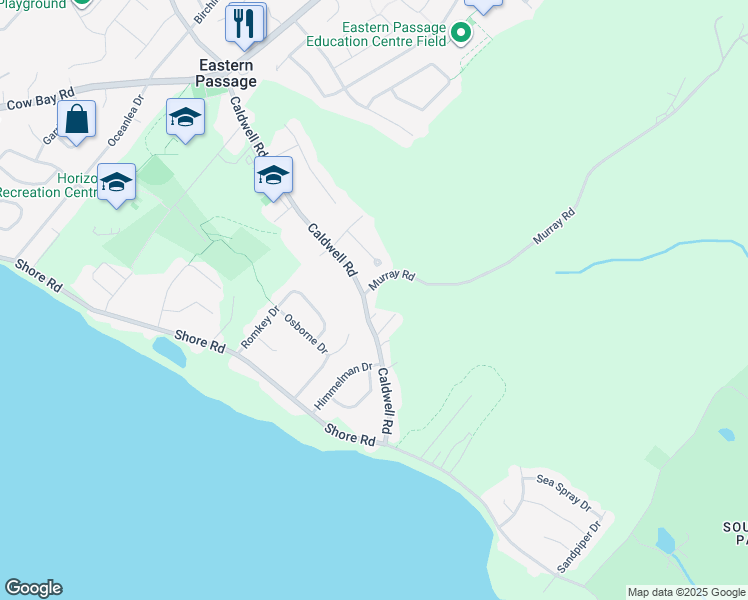 map of restaurants, bars, coffee shops, grocery stores, and more near 3 Murray Road in Eastern Passage