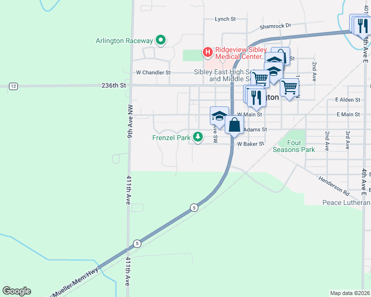 map of restaurants, bars, coffee shops, grocery stores, and more near 232 Frenzel Drive in Arlington