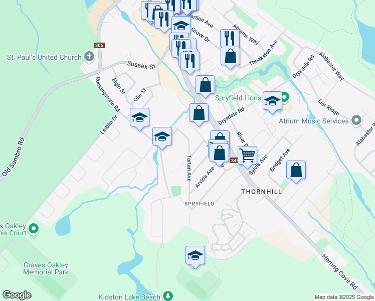 map of restaurants, bars, coffee shops, grocery stores, and more near 97 Tartan Avenue in Halifax