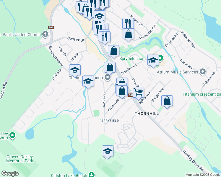 map of restaurants, bars, coffee shops, grocery stores, and more near 7 Athlone Avenue in Halifax