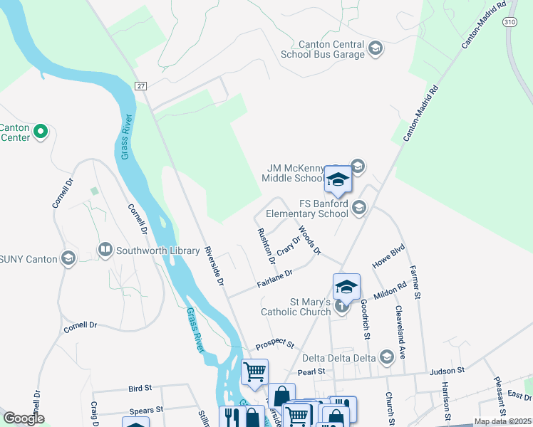 map of restaurants, bars, coffee shops, grocery stores, and more near 35 Woods Dr in Canton