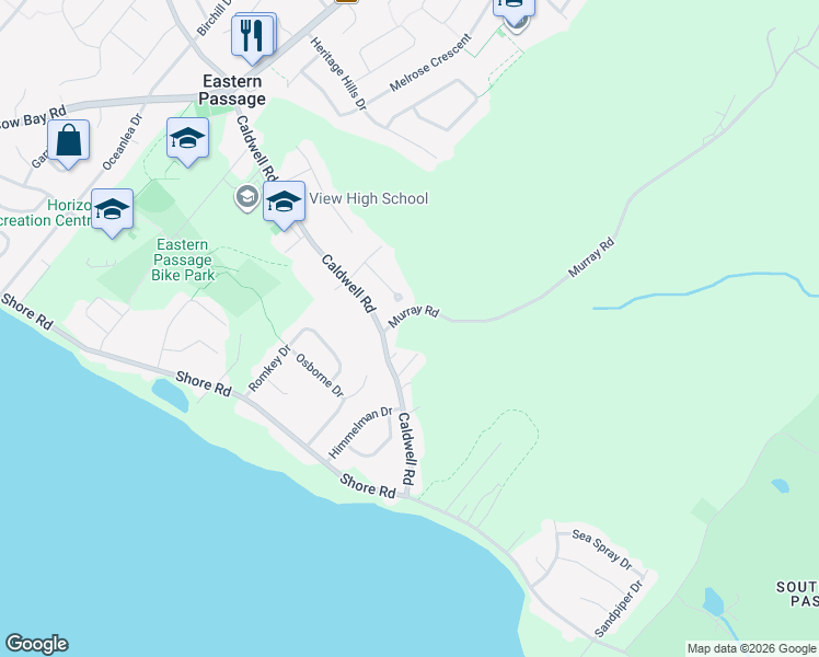 map of restaurants, bars, coffee shops, grocery stores, and more near 11 Murray Road in Eastern Passage