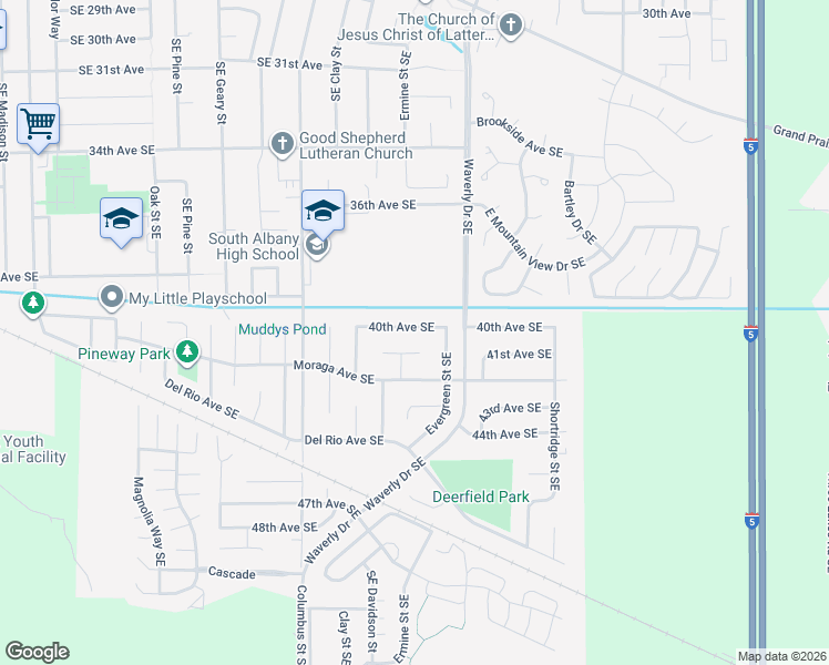 map of restaurants, bars, coffee shops, grocery stores, and more near 2432 40th Avenue Southeast in Albany