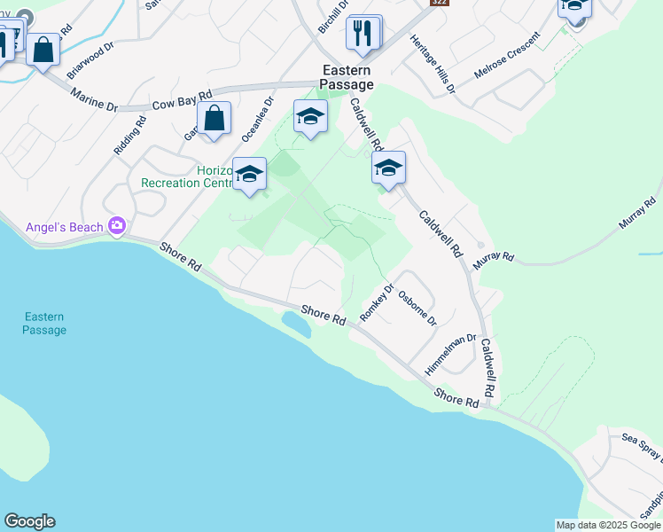 map of restaurants, bars, coffee shops, grocery stores, and more near 77 Chater Street in Eastern Passage