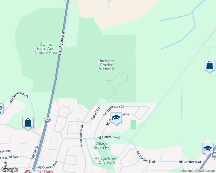 map of restaurants, bars, coffee shops, grocery stores, and more near 3600 Northeast Lancaster Street in Corvallis