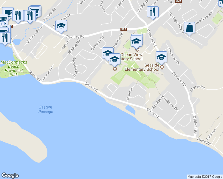 map of restaurants, bars, coffee shops, grocery stores, and more near 7 Ainslie Crescent in Eastern Passage