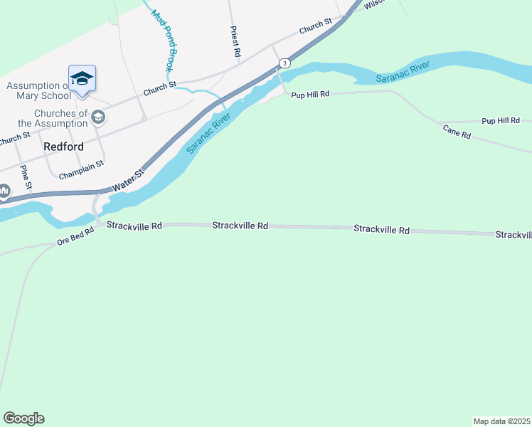 map of restaurants, bars, coffee shops, grocery stores, and more near 1304 Strackville Road in Saranac