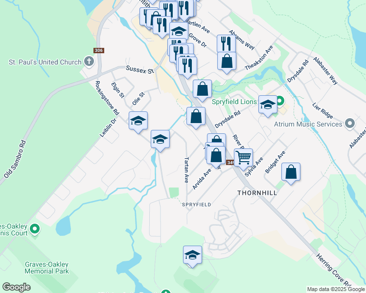 map of restaurants, bars, coffee shops, grocery stores, and more near 97 Tartan Avenue in Halifax