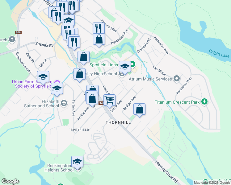 map of restaurants, bars, coffee shops, grocery stores, and more near 14 Foxwood Terrace in Halifax