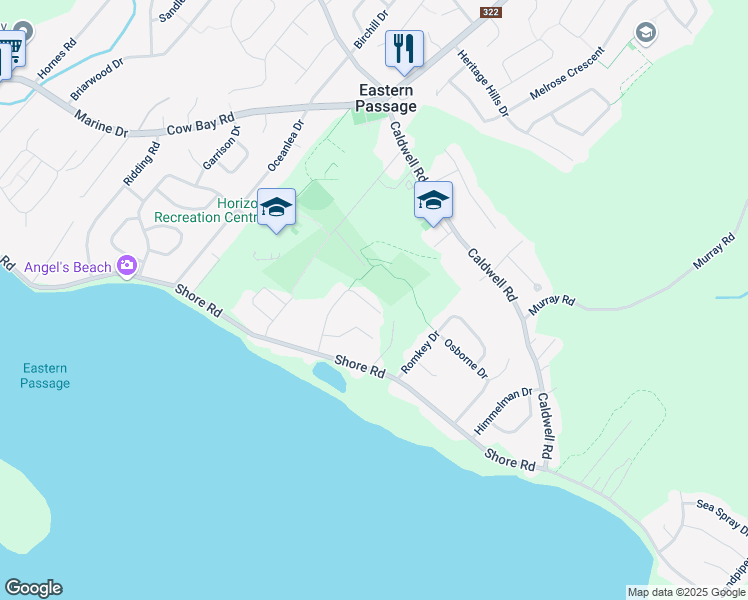 map of restaurants, bars, coffee shops, grocery stores, and more near 77 Chater Street in Eastern Passage